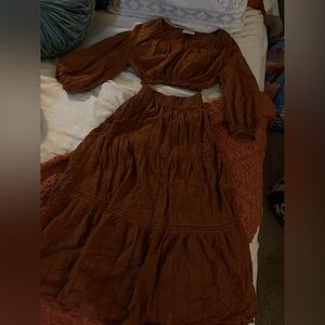brown skirt and crop top set